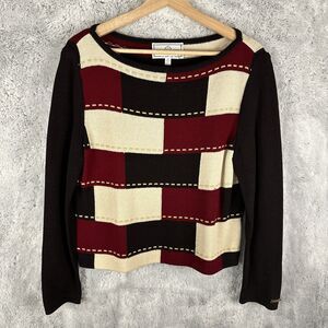 Vintage St. John Sport Sweater Black Beige Maroon Colorblock Size Medium Wool